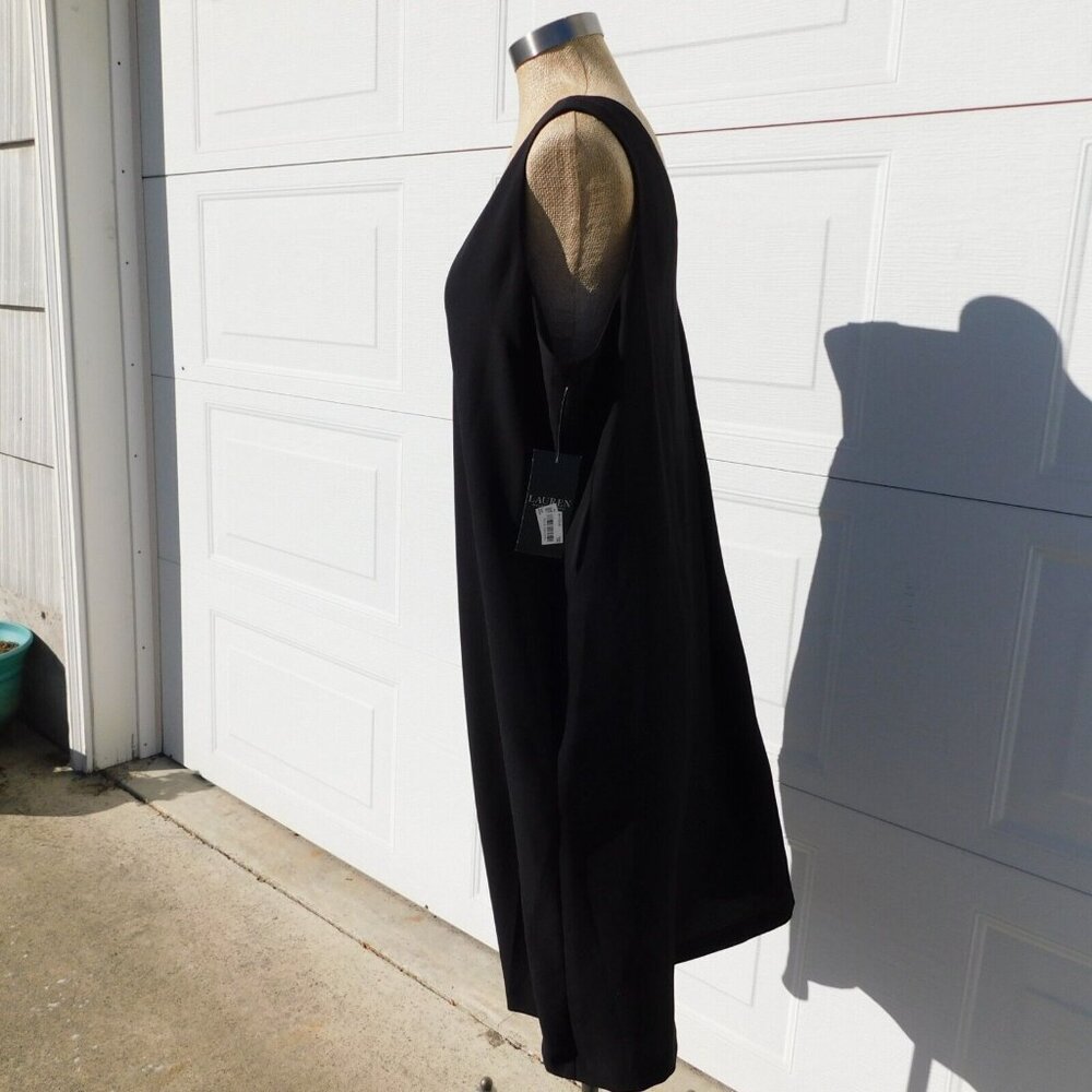 Lauren By Ralph Lauren Women Solid Black Sleeveless V-Neck Shift Dress Size 16 - Picture 2 of 9